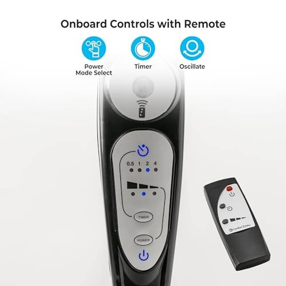 Fan control panel on stand with included black remote control