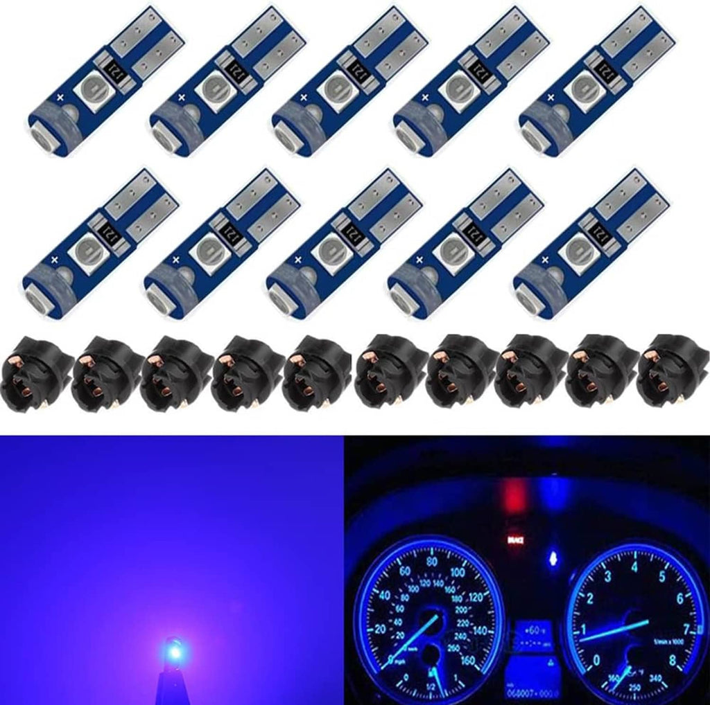 Wedge LED bulb set with blue circuit board style housing; bulbs shown in rows.