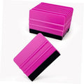 Purple vinyl window film squeegee tool with black felt edge and ridged handle