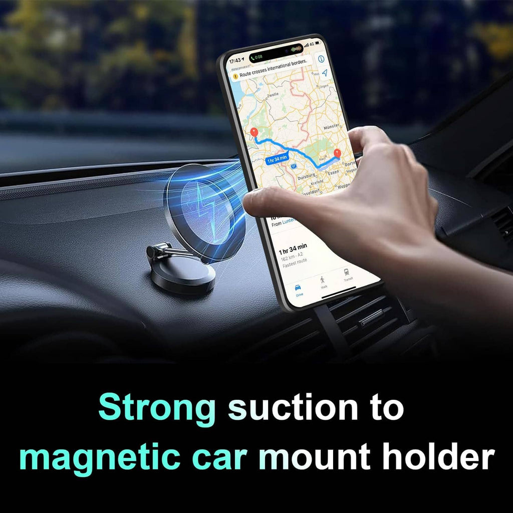 Black phone case with kickstand and magnetic car mount holder