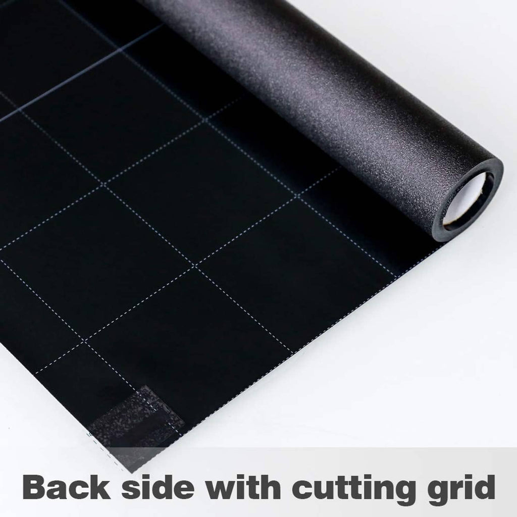 Static cling blackout window film roll with back cutting grid, dark black surface