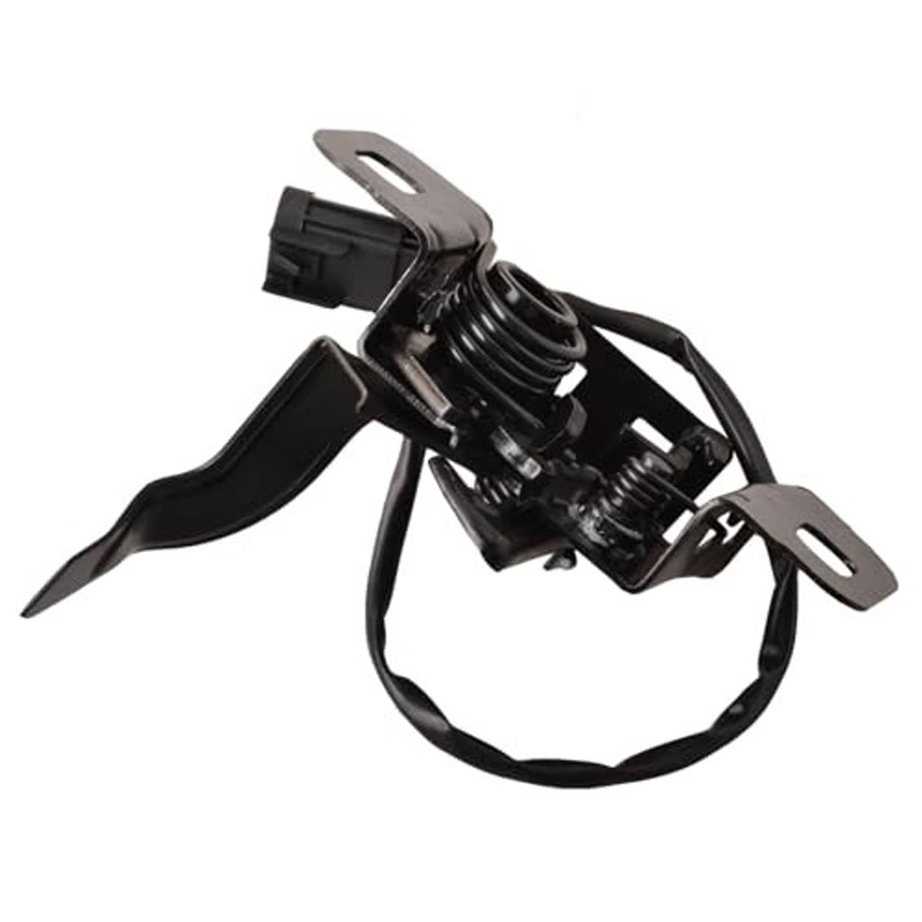 Black hood latch spring actuator with wiring harness and mounting tabs
