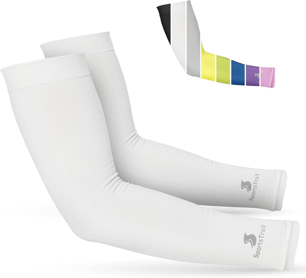 White cooling arm sleeves set with color swatches inset, two-pack stretch fit