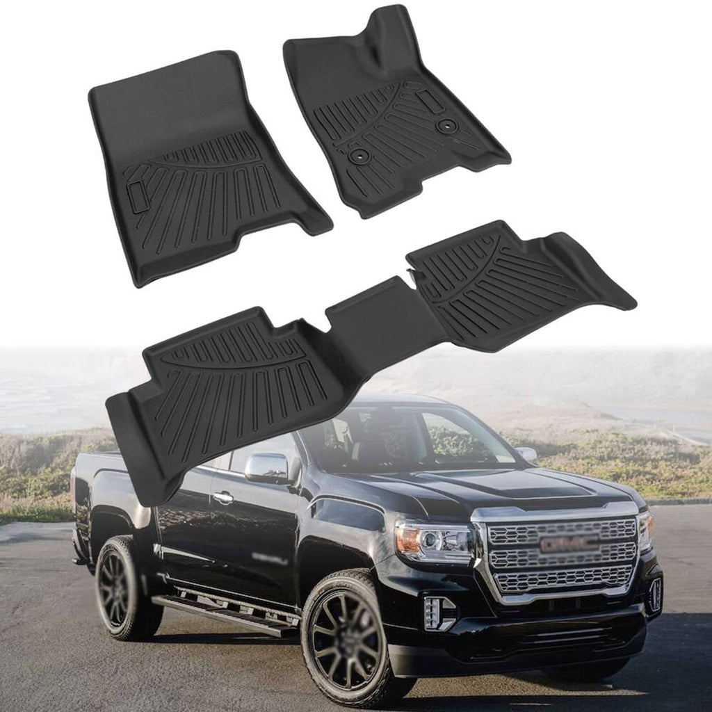 Set of black molded floor mat liners with raised grip ridges, 2-row style