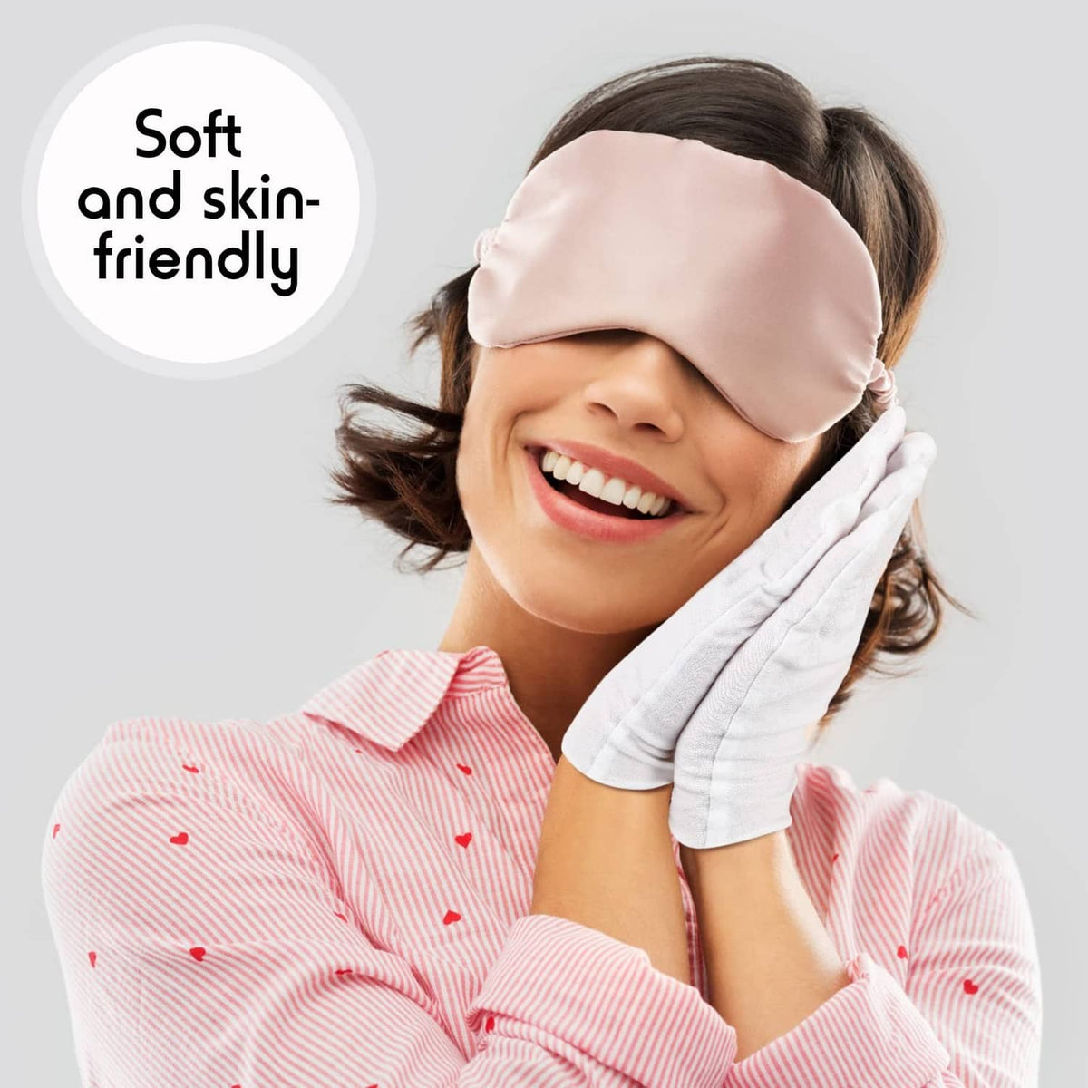 White cotton gloves on a woman’s hands, soft fabric coverage