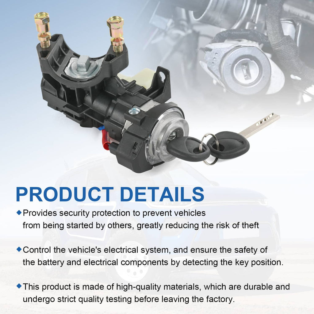 Ignition lock switch set assembly detail with metal cylinder and two key blanks