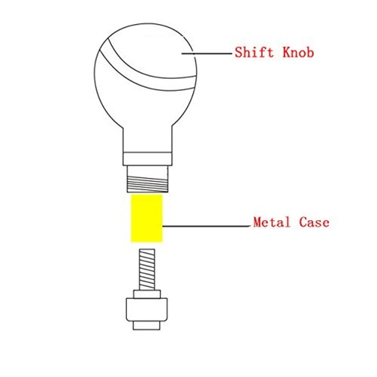 Car gear shift knob diagram showing knob, metal case, and threaded base.