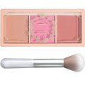 3-pan matte pink blush palette with mirror and built-in brush, open compact