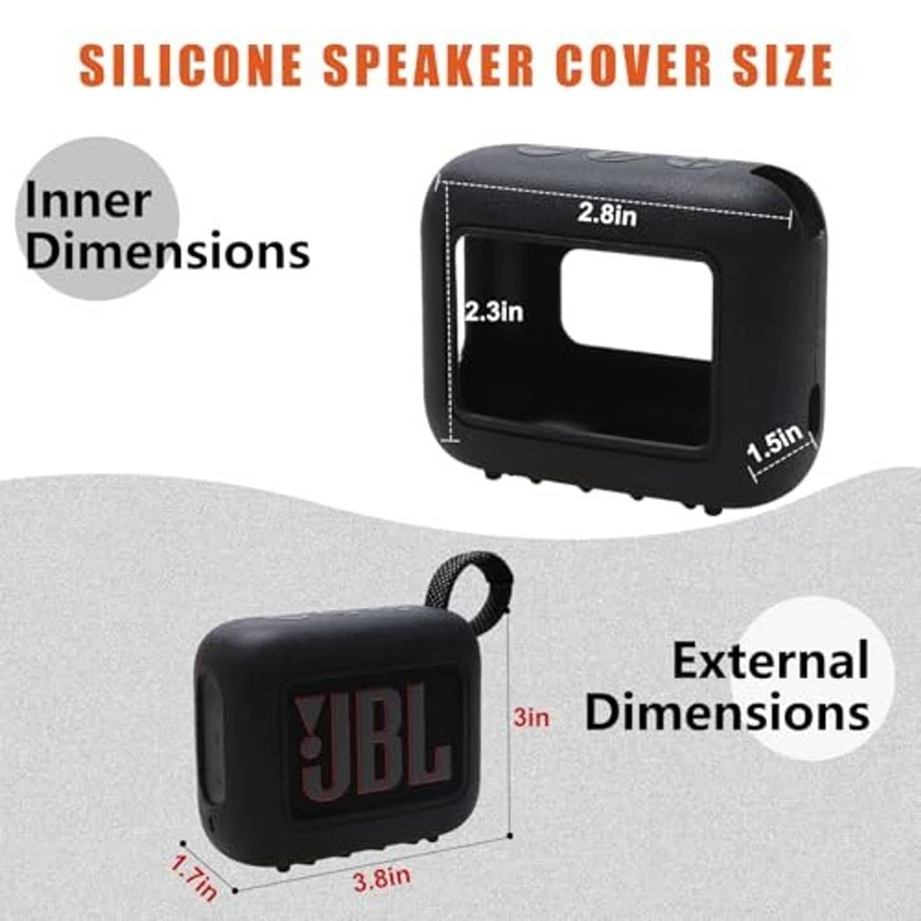 Black silicone speaker cover case for JBL Go 4 with front opening and speaker guard