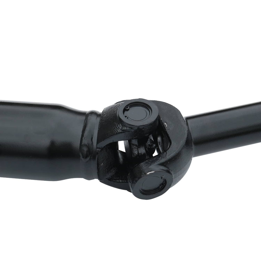 Black prop shaft universal joint with circular bearing caps on both sides