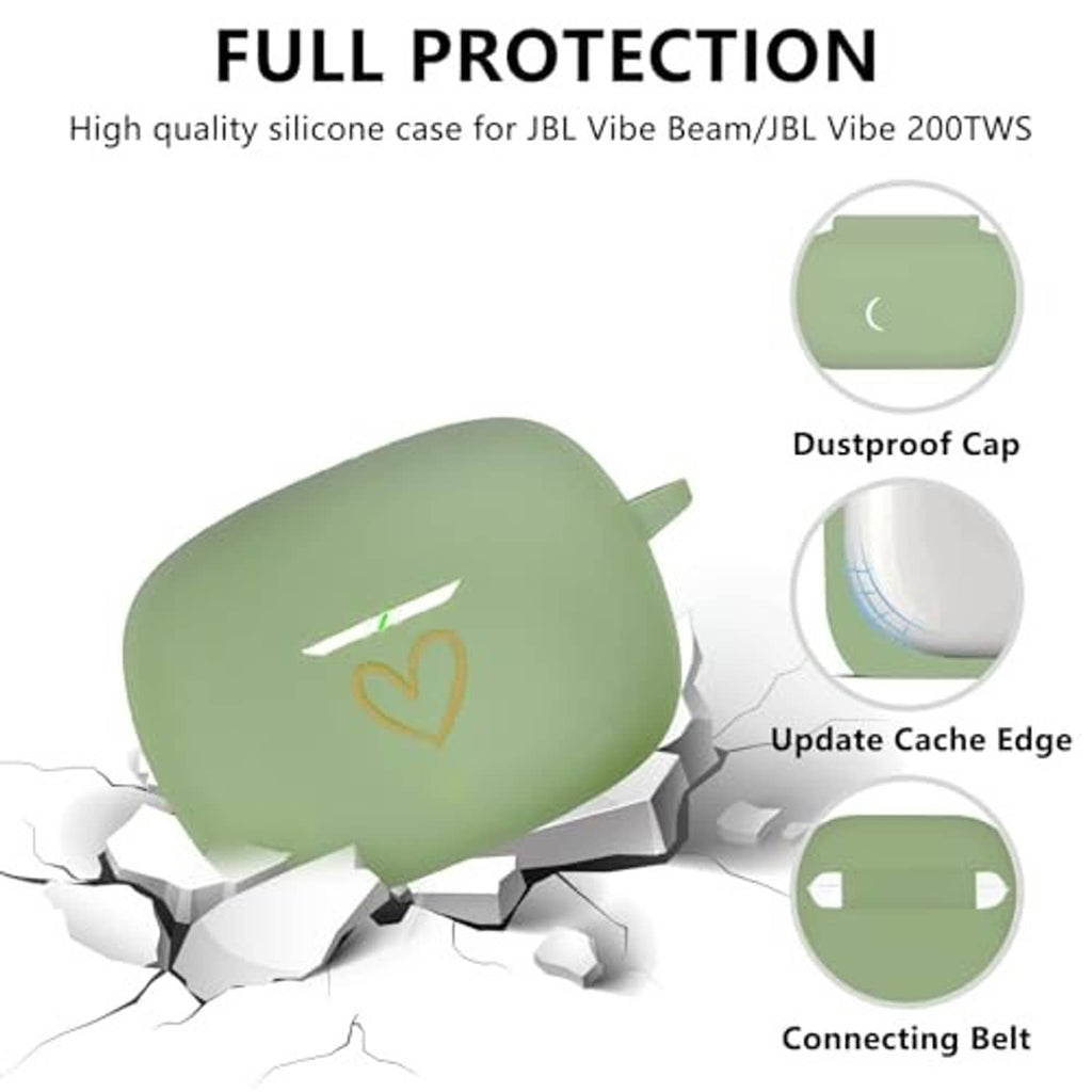 Matcha green silicone earbud case cover with dustproof cap and connecting belt
