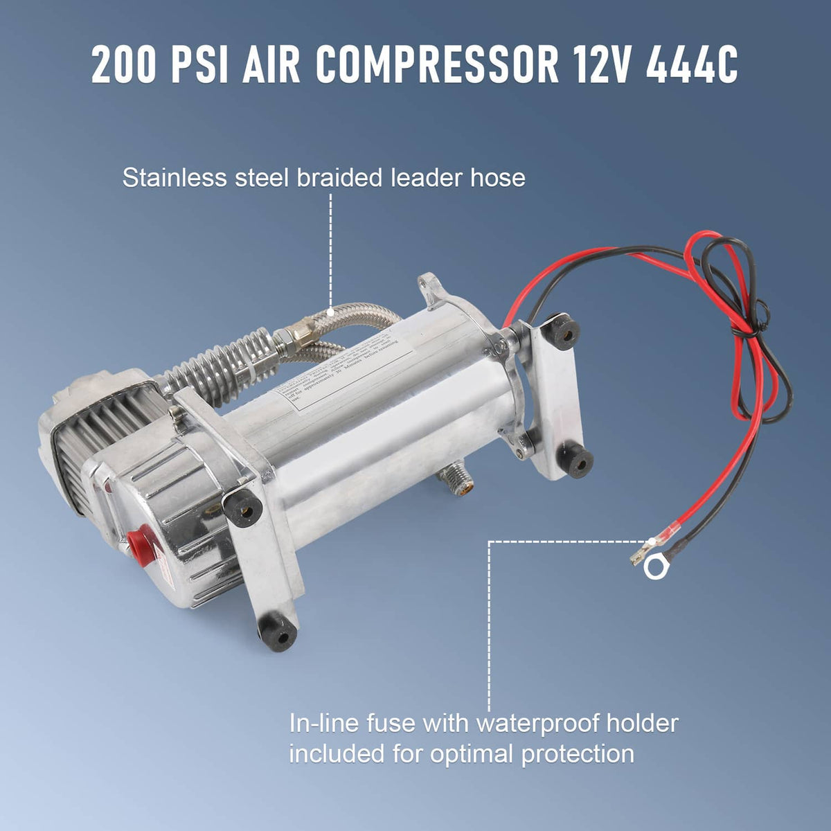 12V air compressor kit with stainless braided leader hose and inline fuse holder