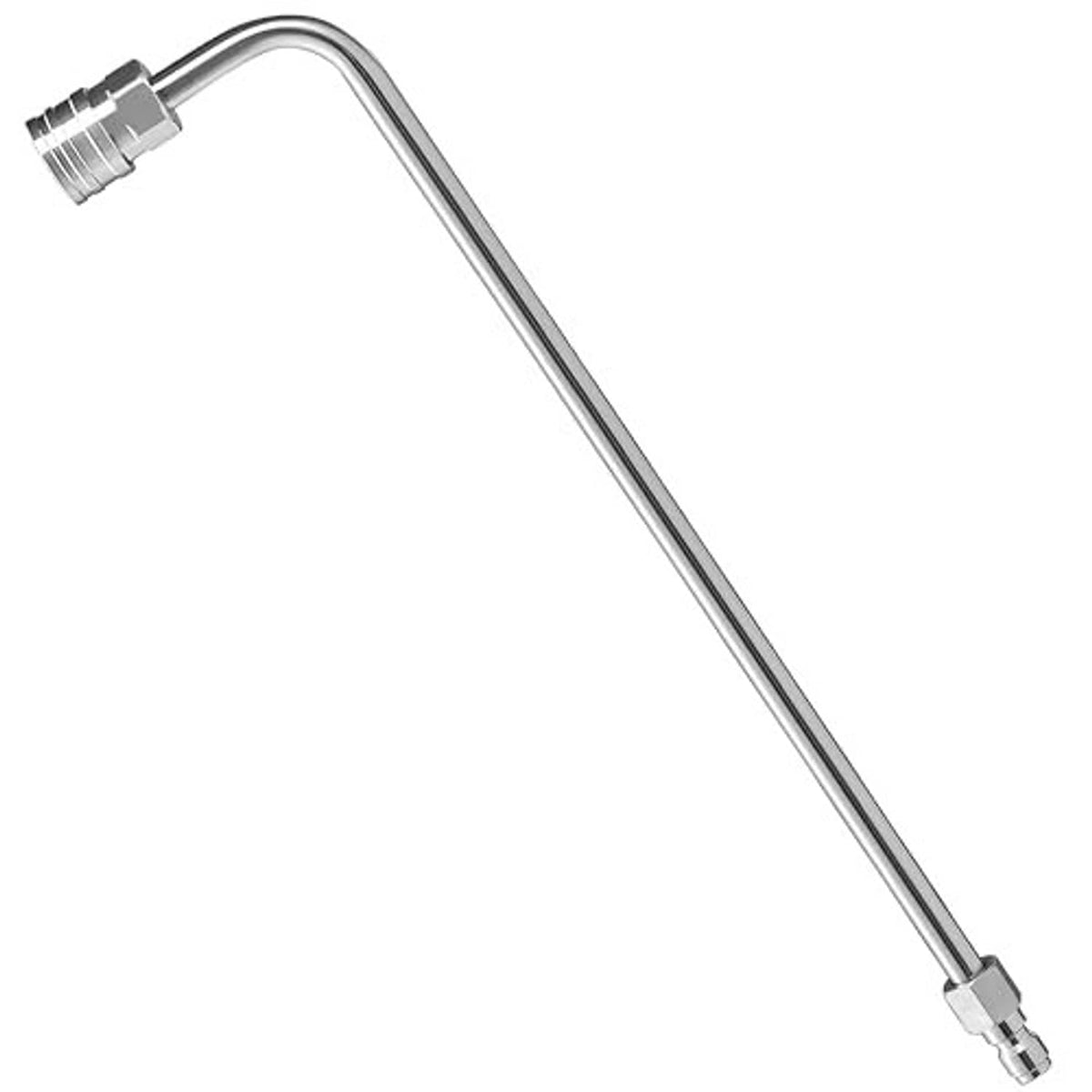 Curved pressure washer wand extension with two metal connectors and 90-degree elbow