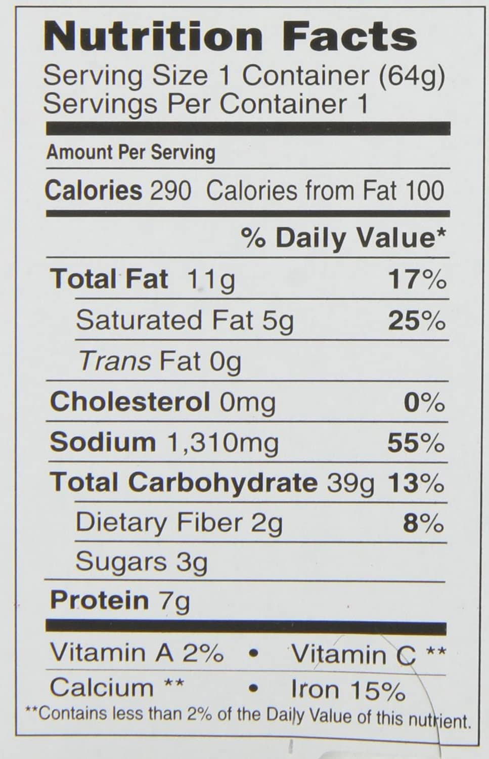 Instant Lunch ramen nutrition facts label on cup