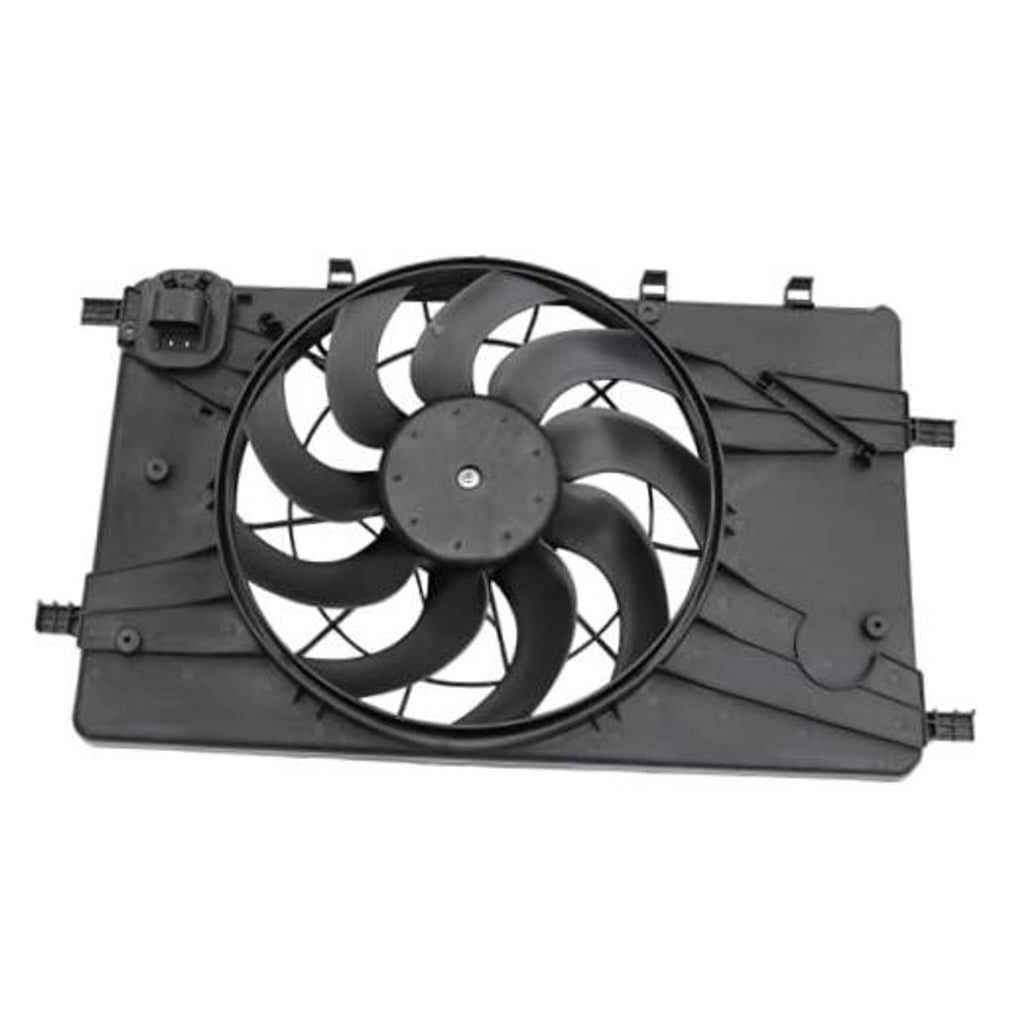 Engine radiator cooling fan assembly with black shroud and multi-blade fan