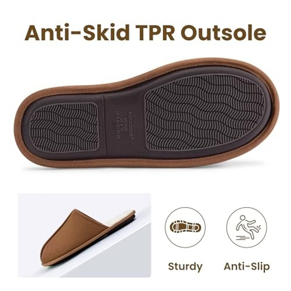 Chestnut scuff slippers with textured TPR anti-skid outsole, underside view