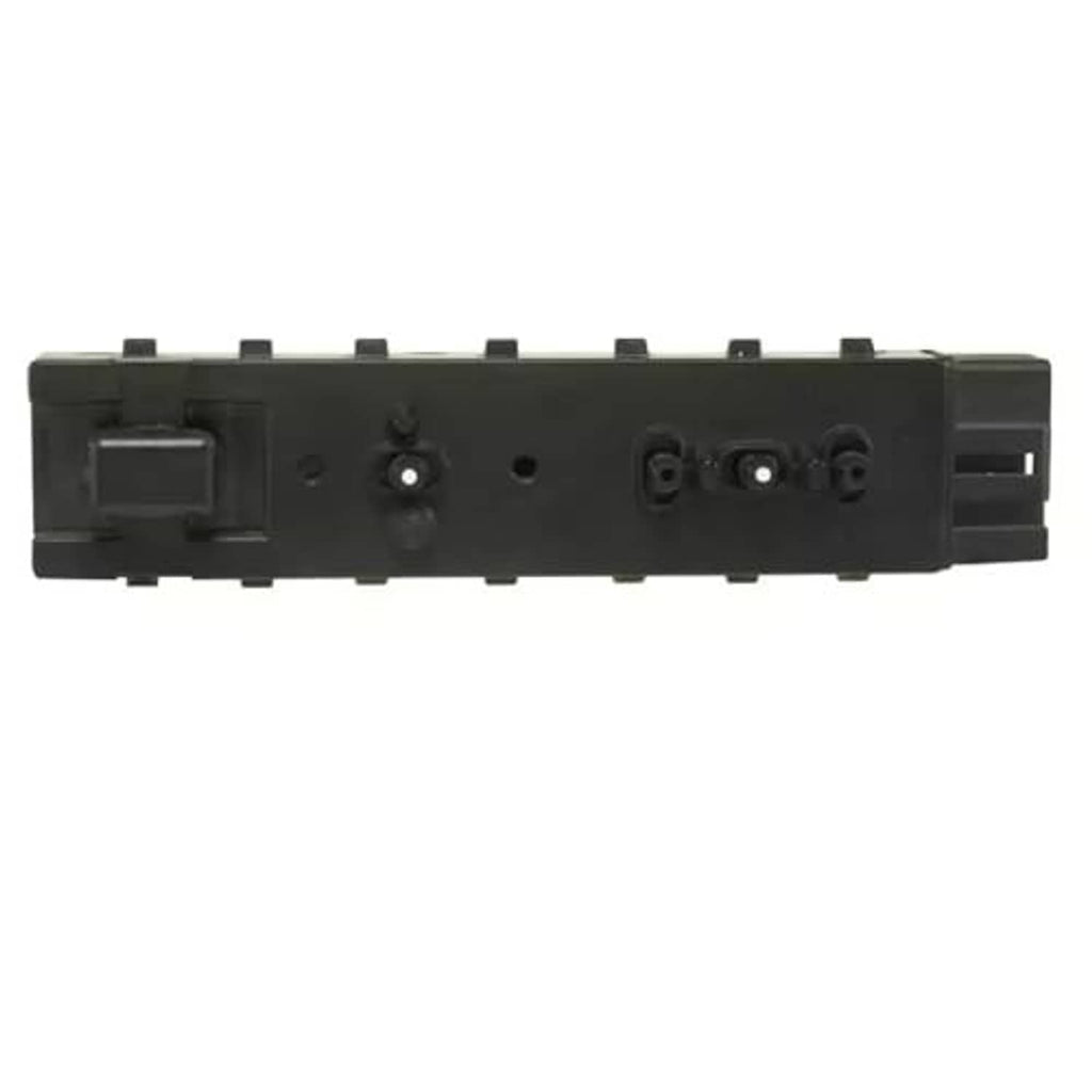 Power seat switch control panel, black front view with knob and connector holes
