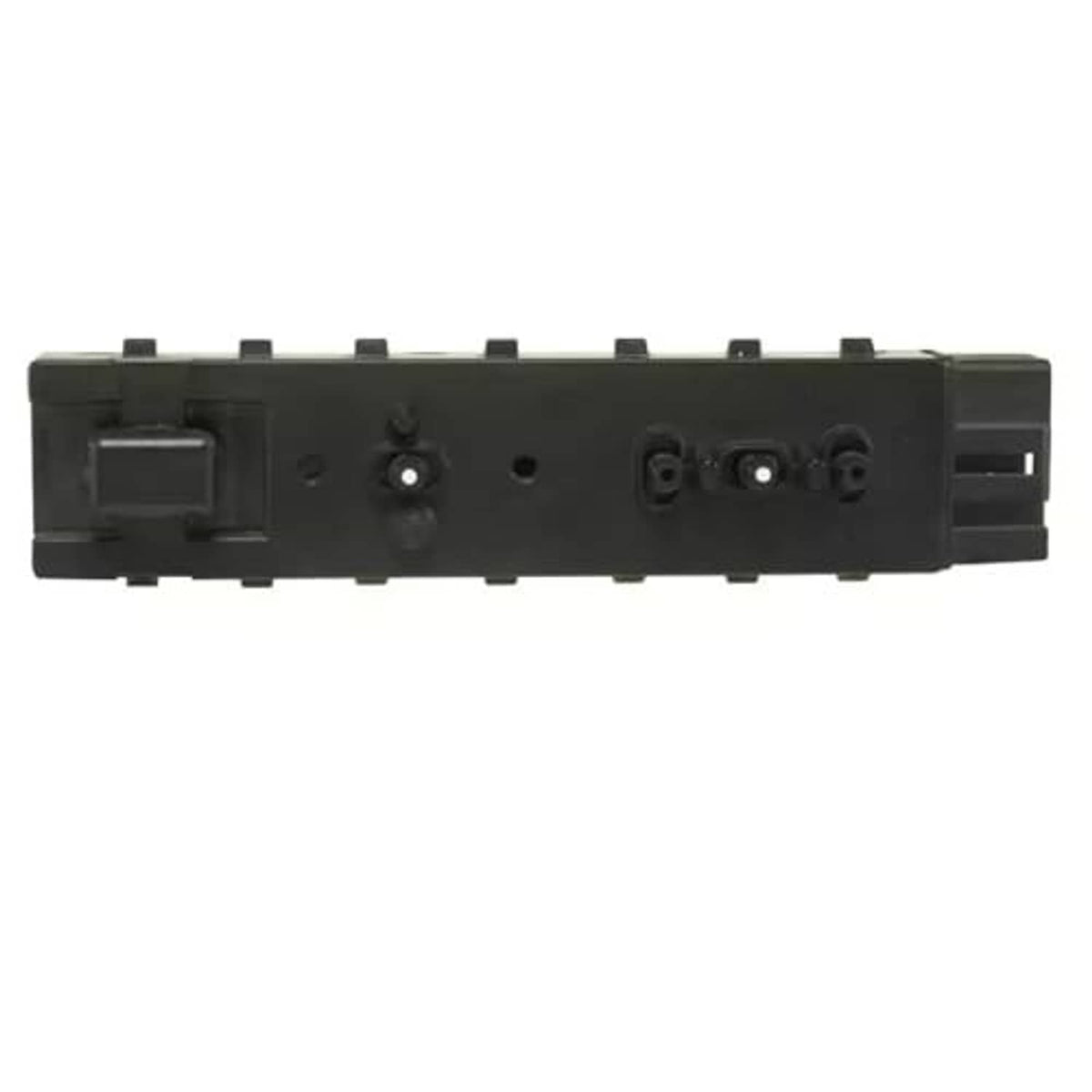 Power seat switch control panel, black front view with knob and connector holes