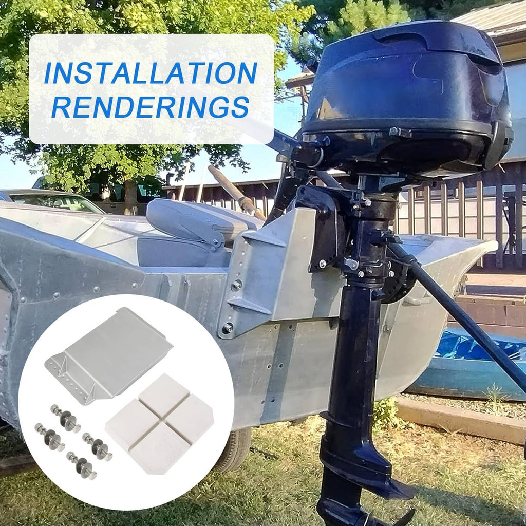 White outboard jack plate mounted on a boat transom under an outboard motor