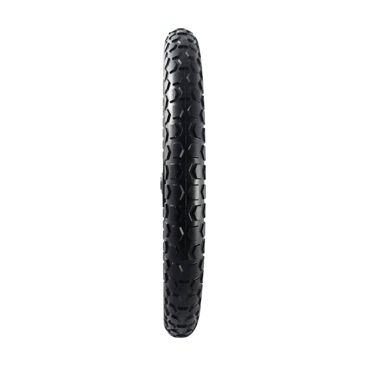 Flat-free replacement tire with black tread, side profile only