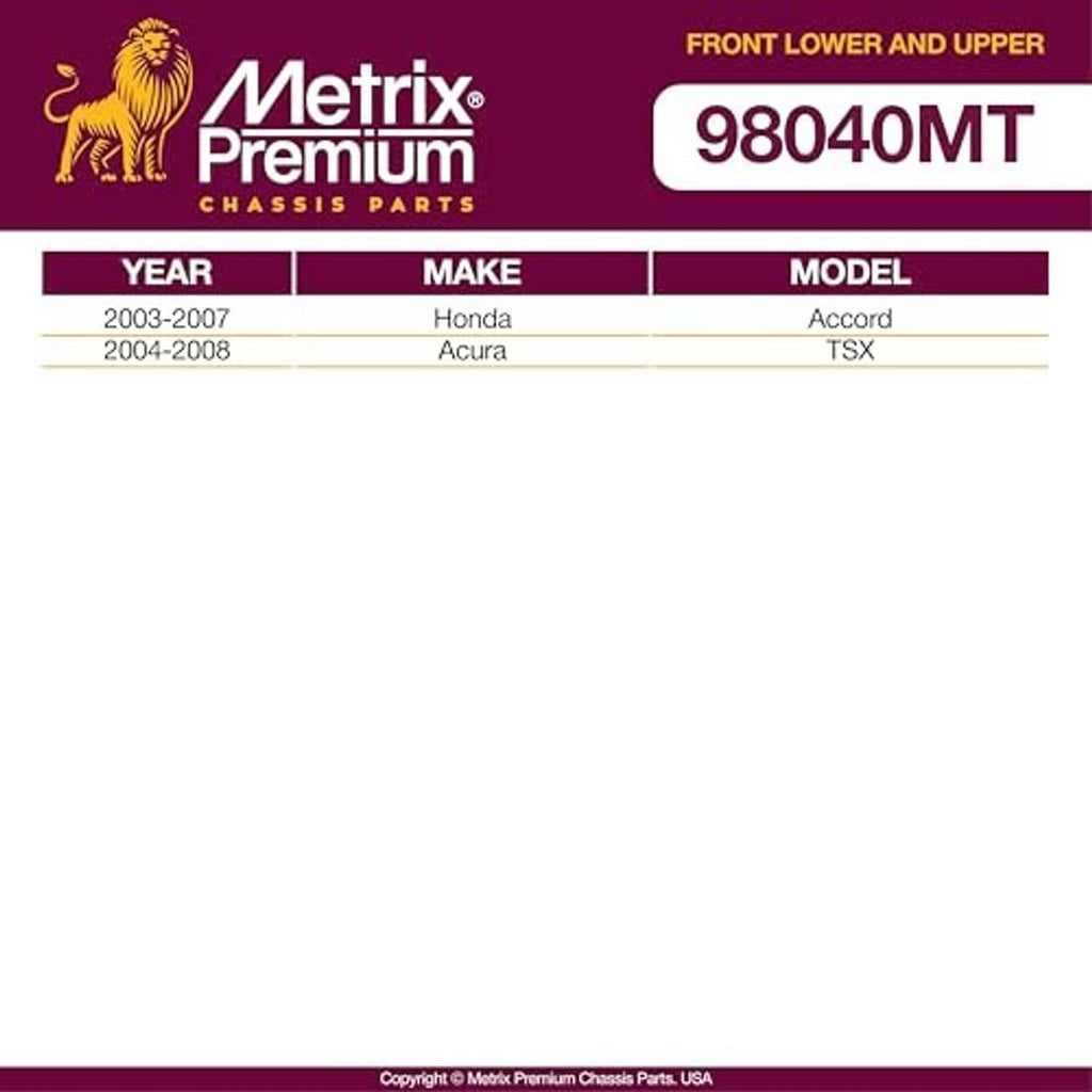 Ball joint fitment chart card for front upper and lower applications