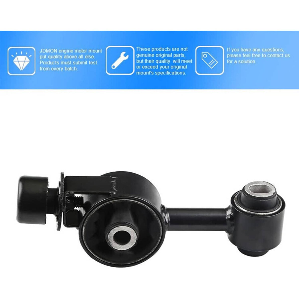 Engine motor mount upper torque strut assembly with rubber mount and two links
