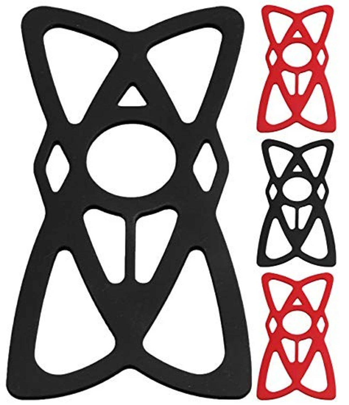Black silicone phone mount holder with X-shaped cutout and circular center