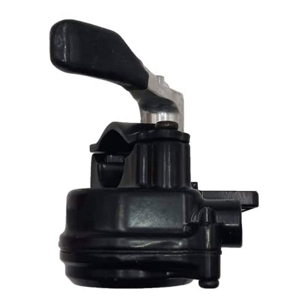 Black thumb throttle control with extended lever and circular adjustment knob