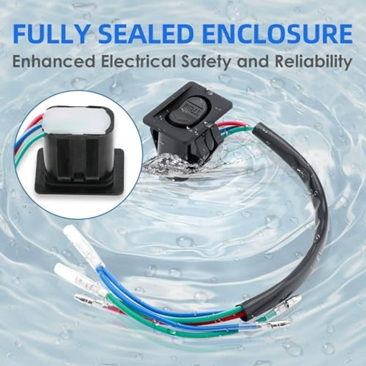 Trim tilt switch with waterproof-style sealed enclosure and color-coded wiring