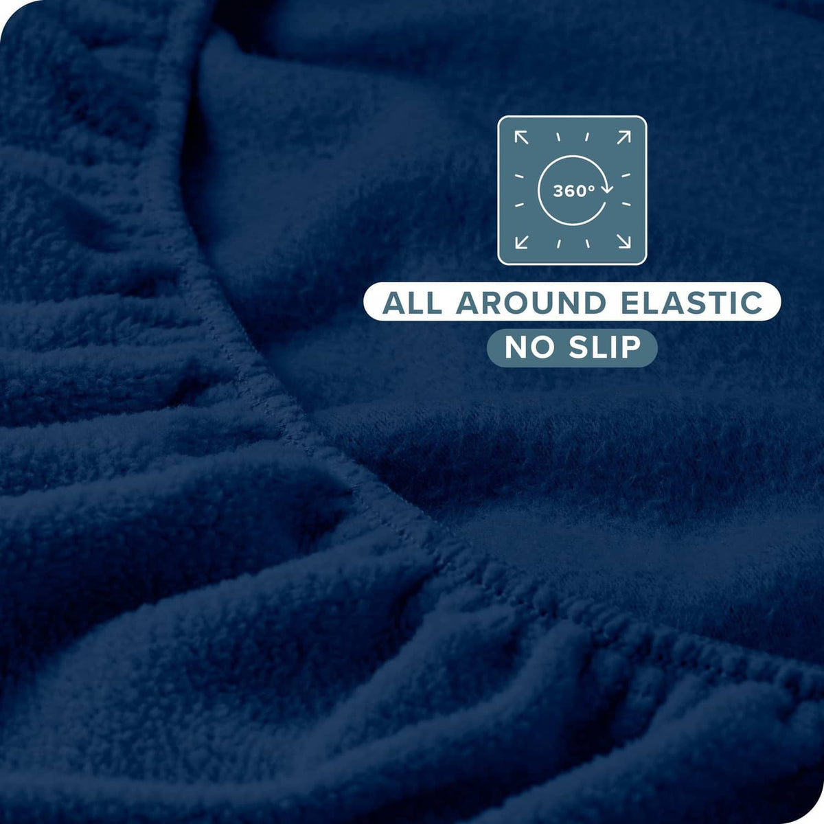 Dark blue fleece fitted sheet texture with all-around elastic grip