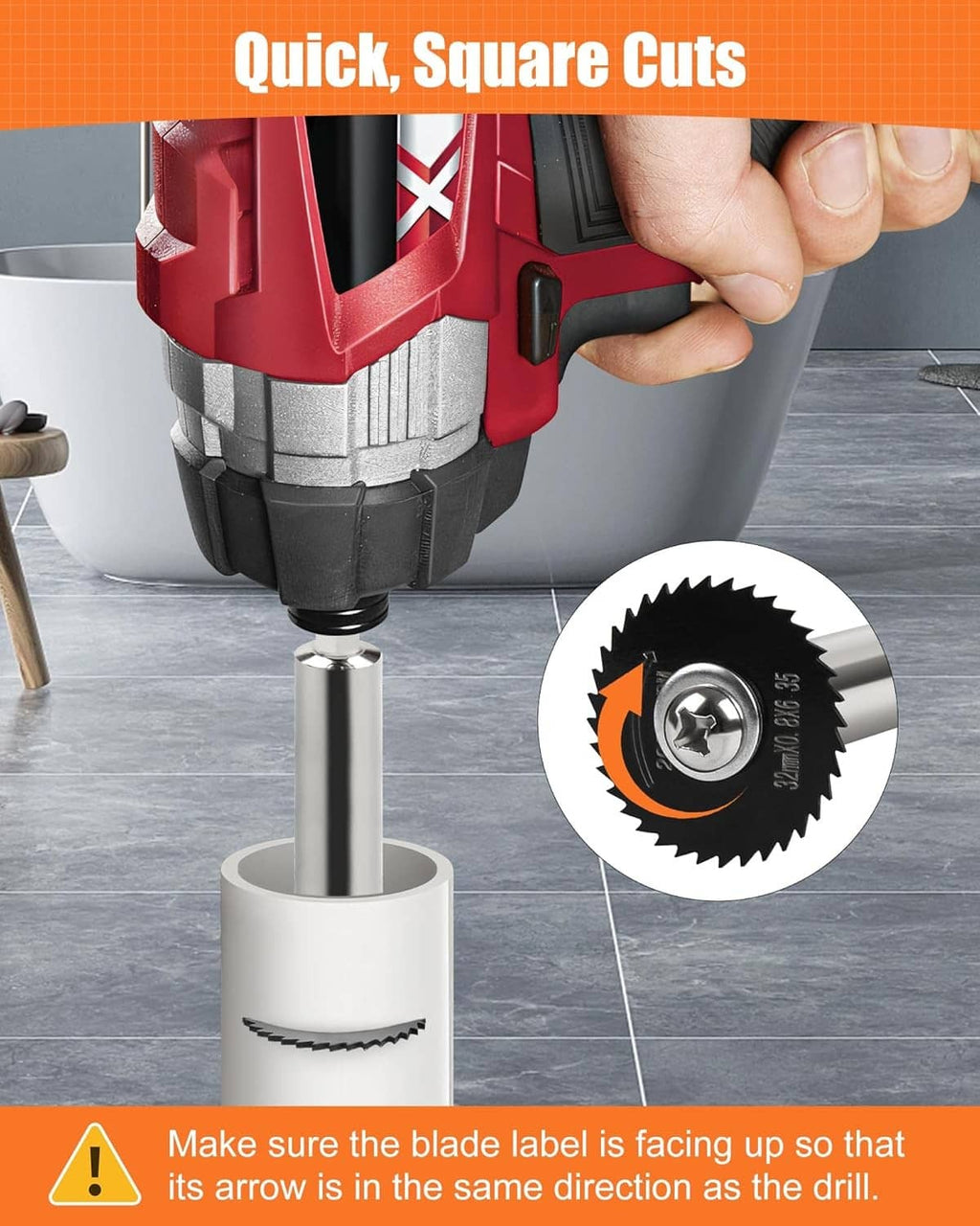 Inside pipe cutter drilling into PVC pipe, showing circular saw blade at work