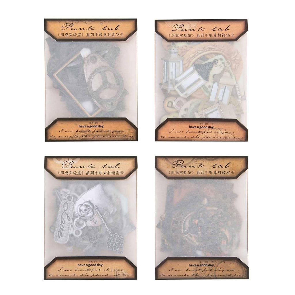 Steampunk junk journal bronze packaging envelopes with translucent gear and clock designs