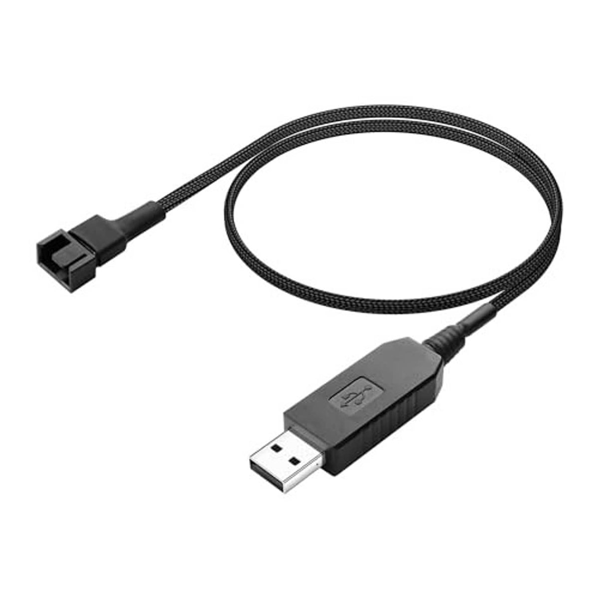 Braided USB male to 4-pin fan cable, black connectors and flexible cable length