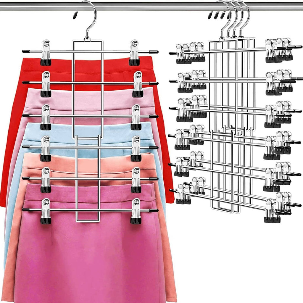 Silver pants hanger clips set with multi-tier bar and adjustable clips for pants