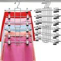 Silver pants hanger clips set with multi-tier bar and adjustable clips for pants