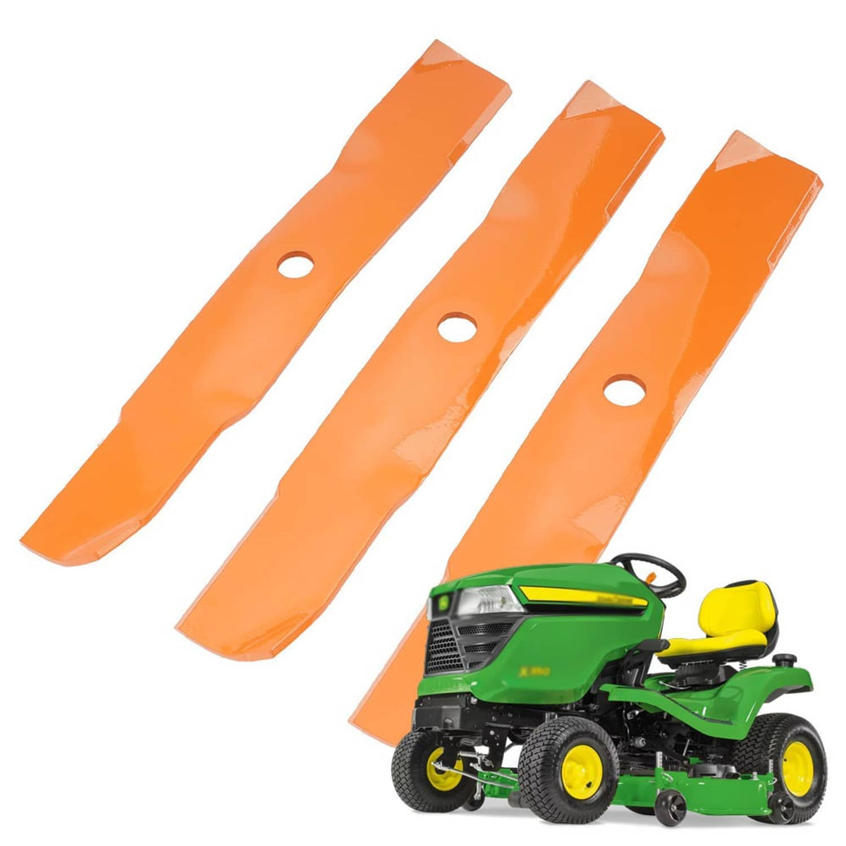 3-pack mower blades with mounting holes, orange steel blades for 48-inch deck mower