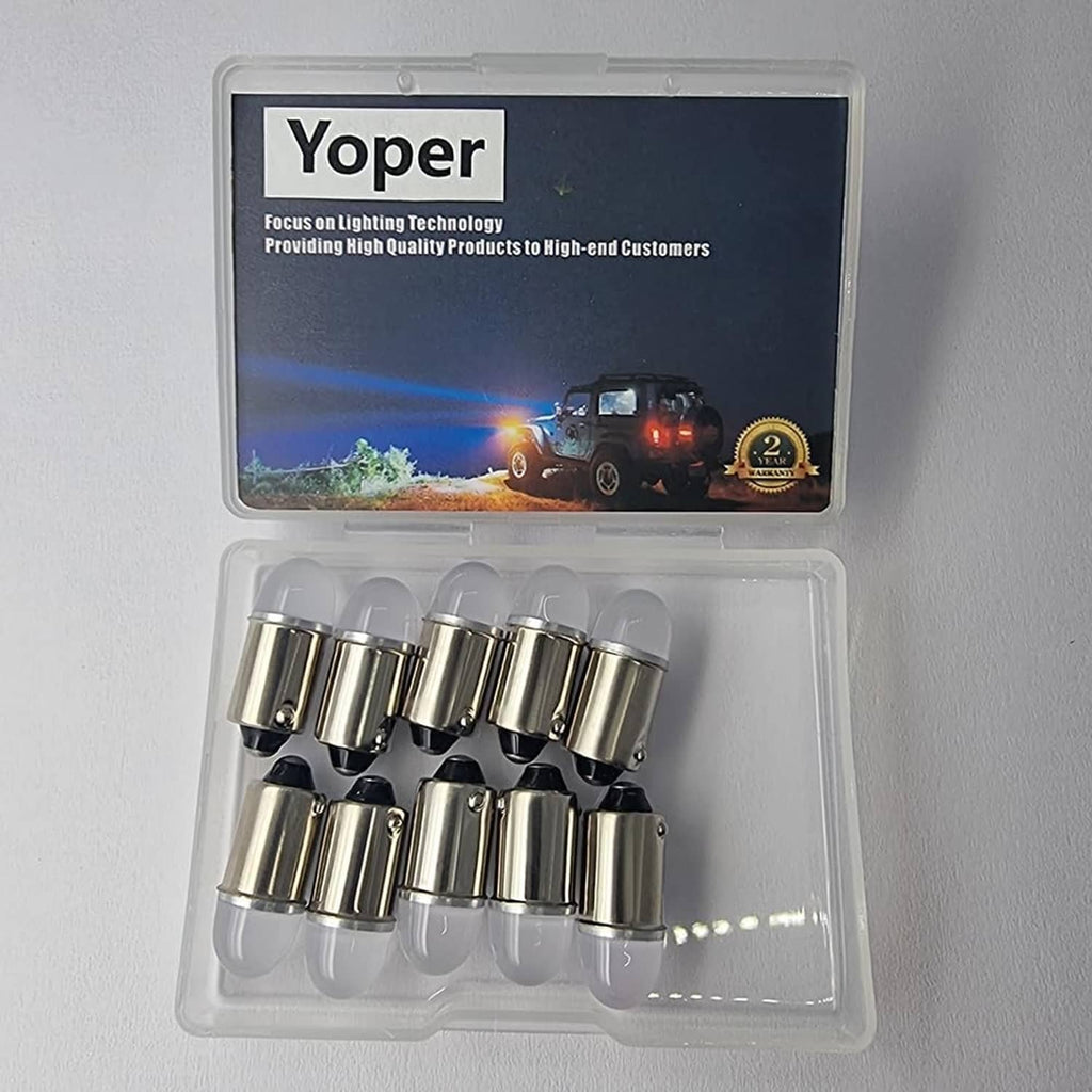 Yoper car LED bulb kit in clear tray inside retail package with silver bulbs