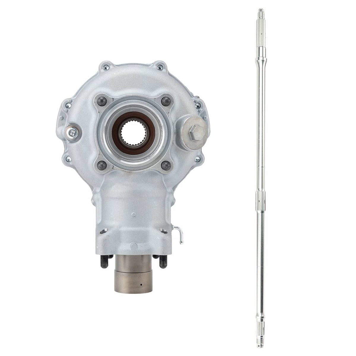 Rear differential axle assembly front housing with round bearing and separate axle shaft