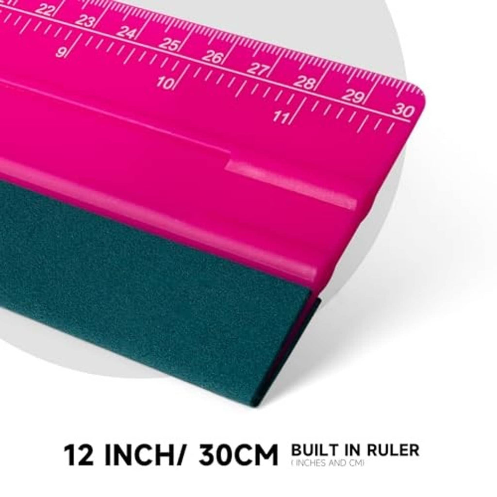 12-inch pink squeegee corner with dark green felt edge and ruler markings