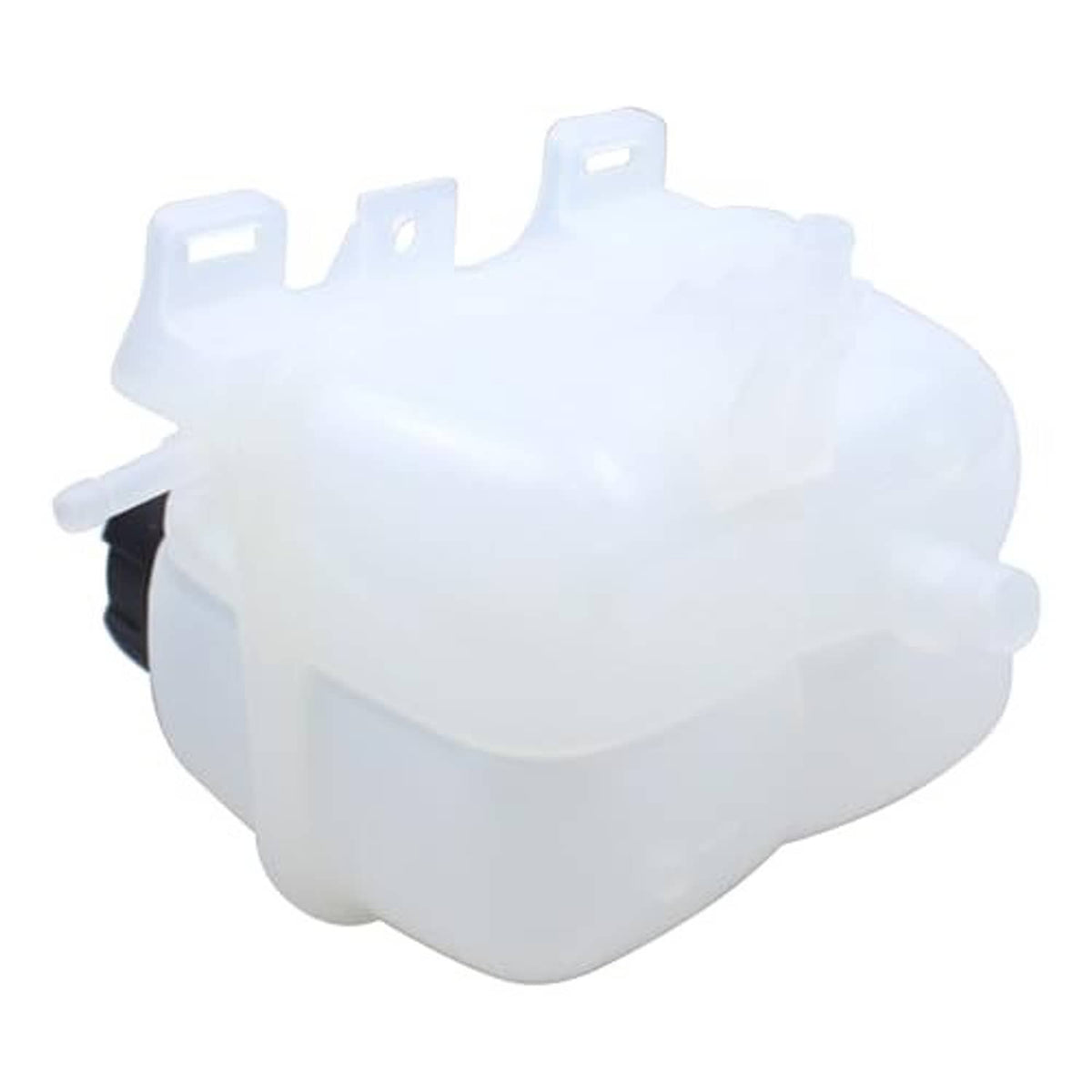 Translucent white coolant reservoir expansion tank with attached black component