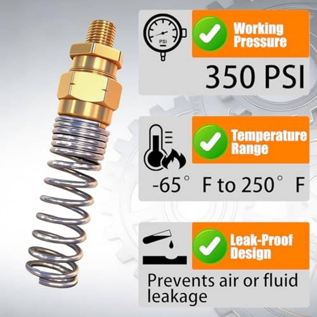 Brass air brake hose end fitting with coiled spring and male threaded inlet for hose connection