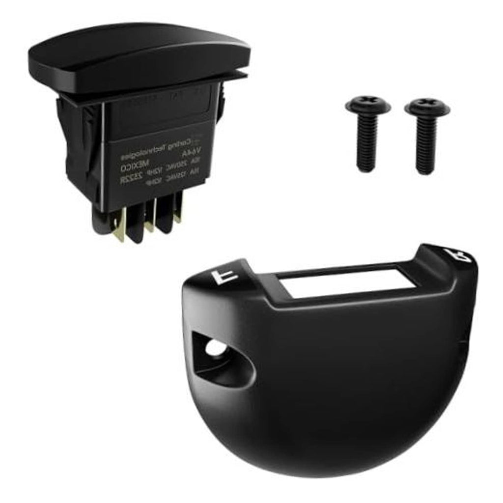Black golf cart forward/reverse rocker switch with mounting housing and terminal pins