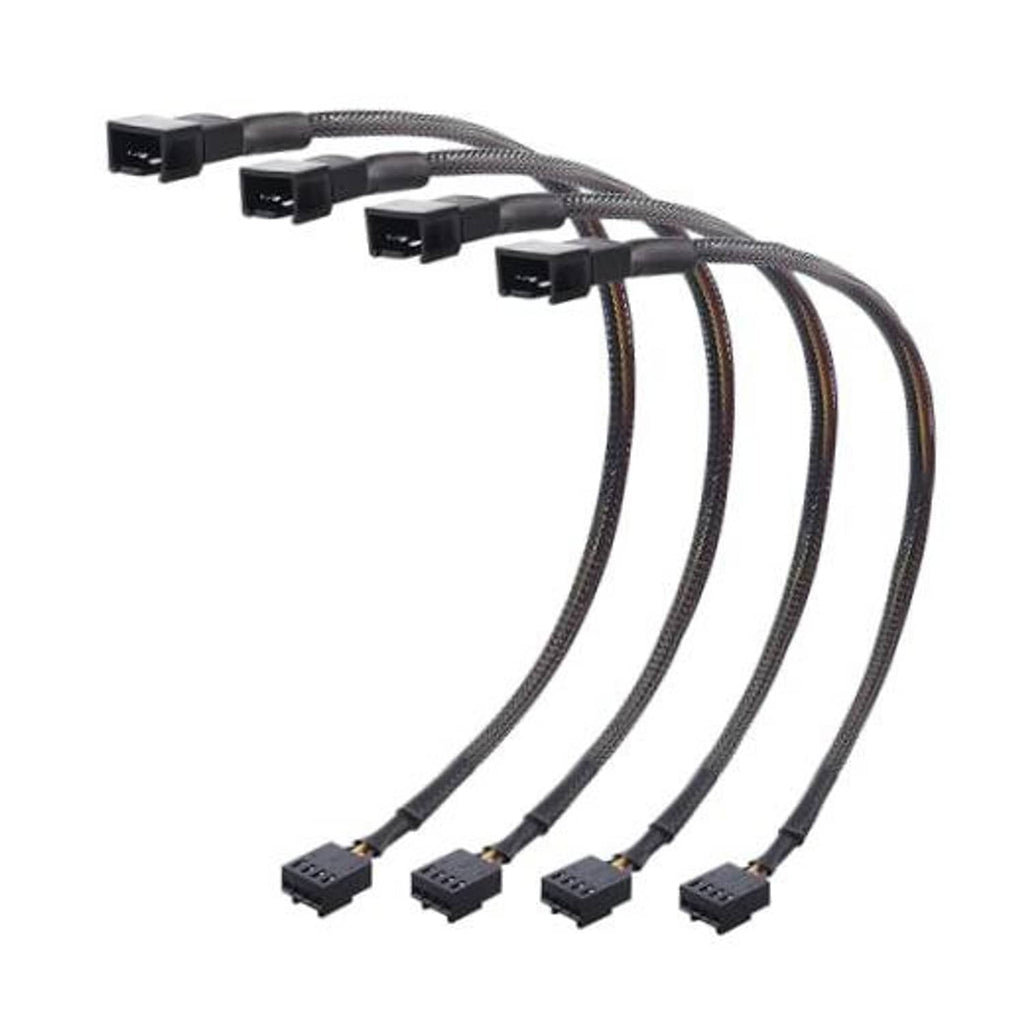 4-pin PWM fan extension cable set with four braided leads and black connectors