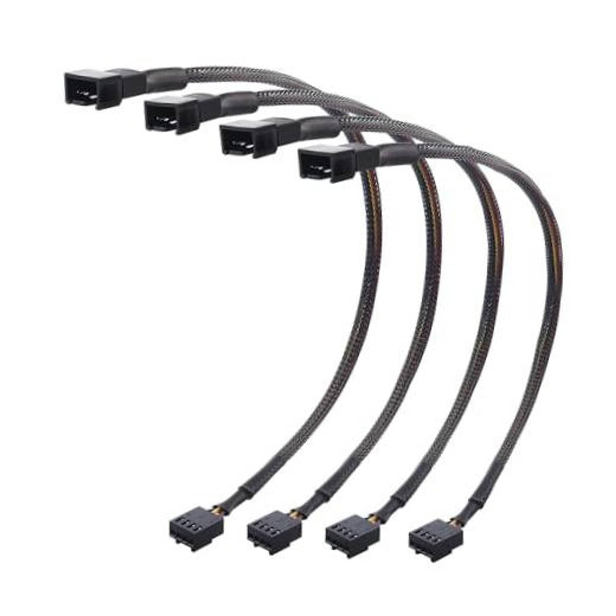 4-pin PWM fan extension cable set with four braided leads and black connectors