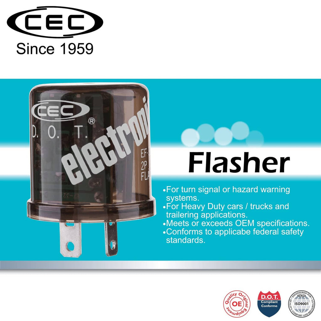 12V electronic flasher relay front view with clear cover and two metal terminals