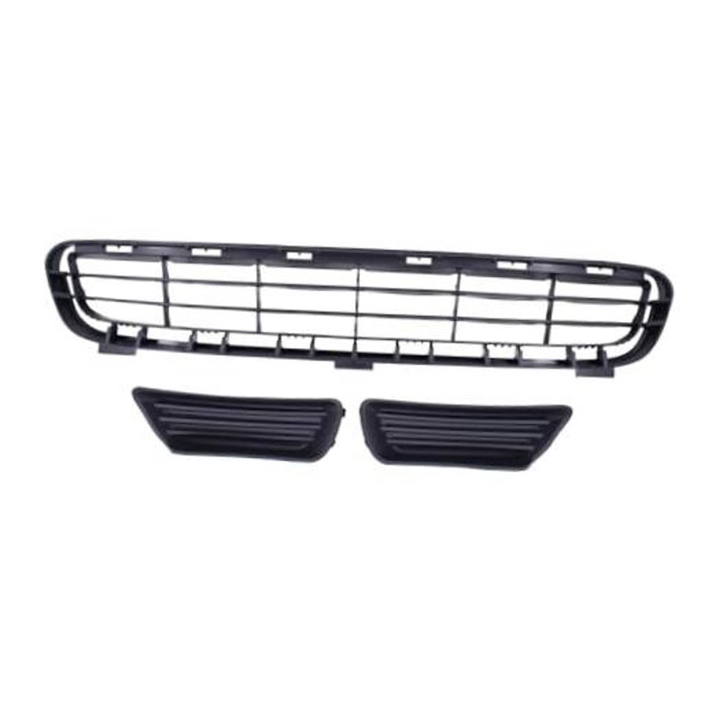 Front grille insert kit with two black fog light grille covers, plastic frame