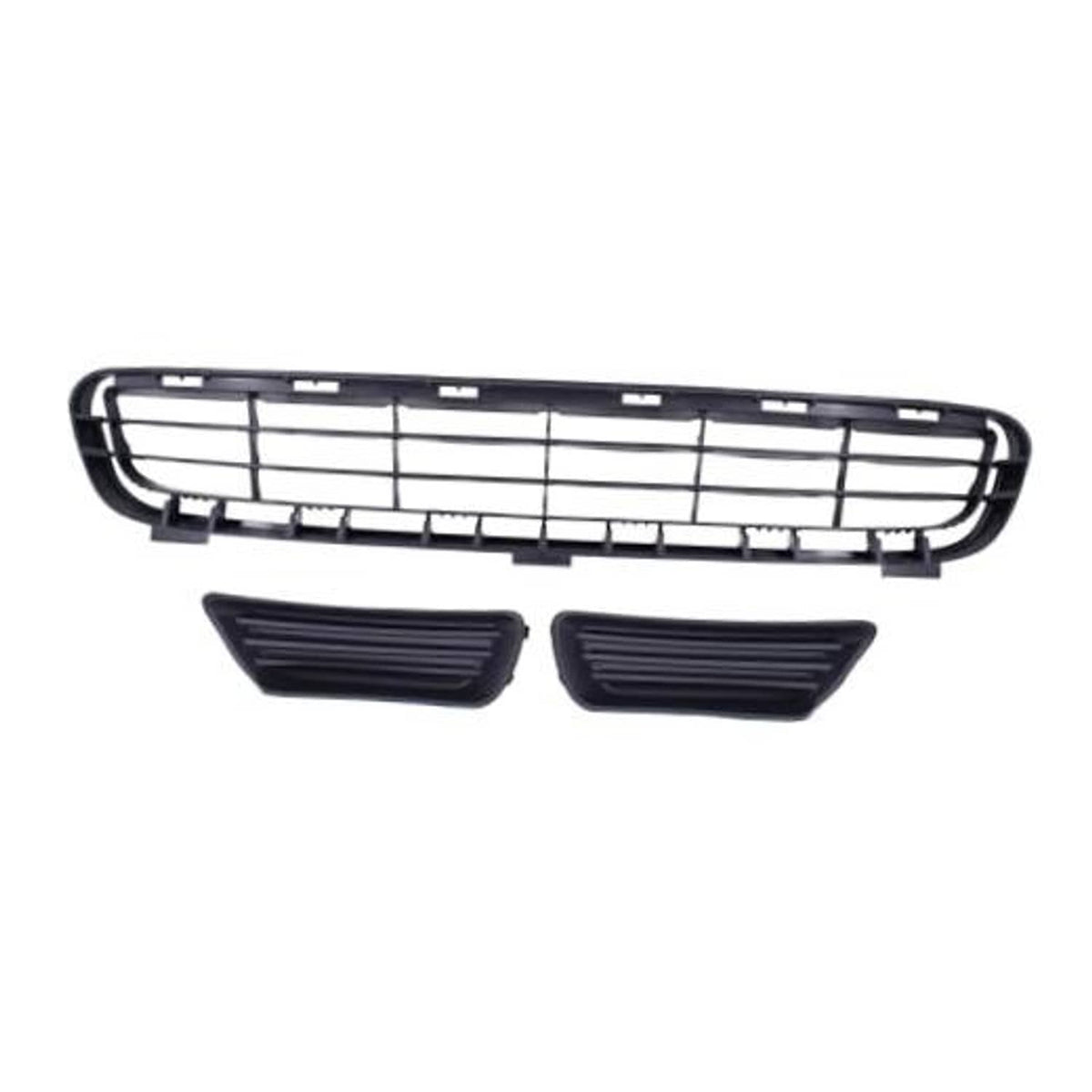 Front grille insert kit with two black fog light grille covers, plastic frame