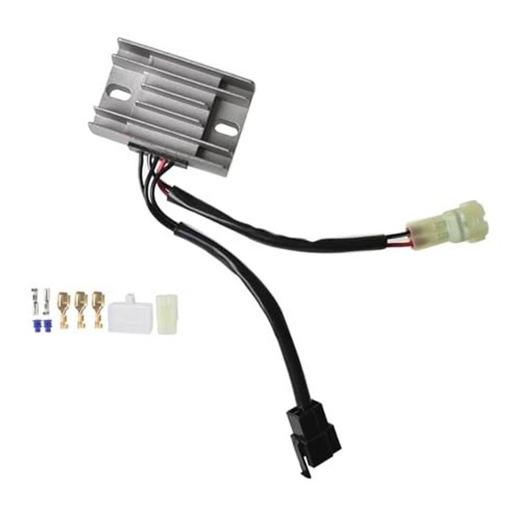 Voltage regulator rectifier with wire harness, plug end, and small included terminals