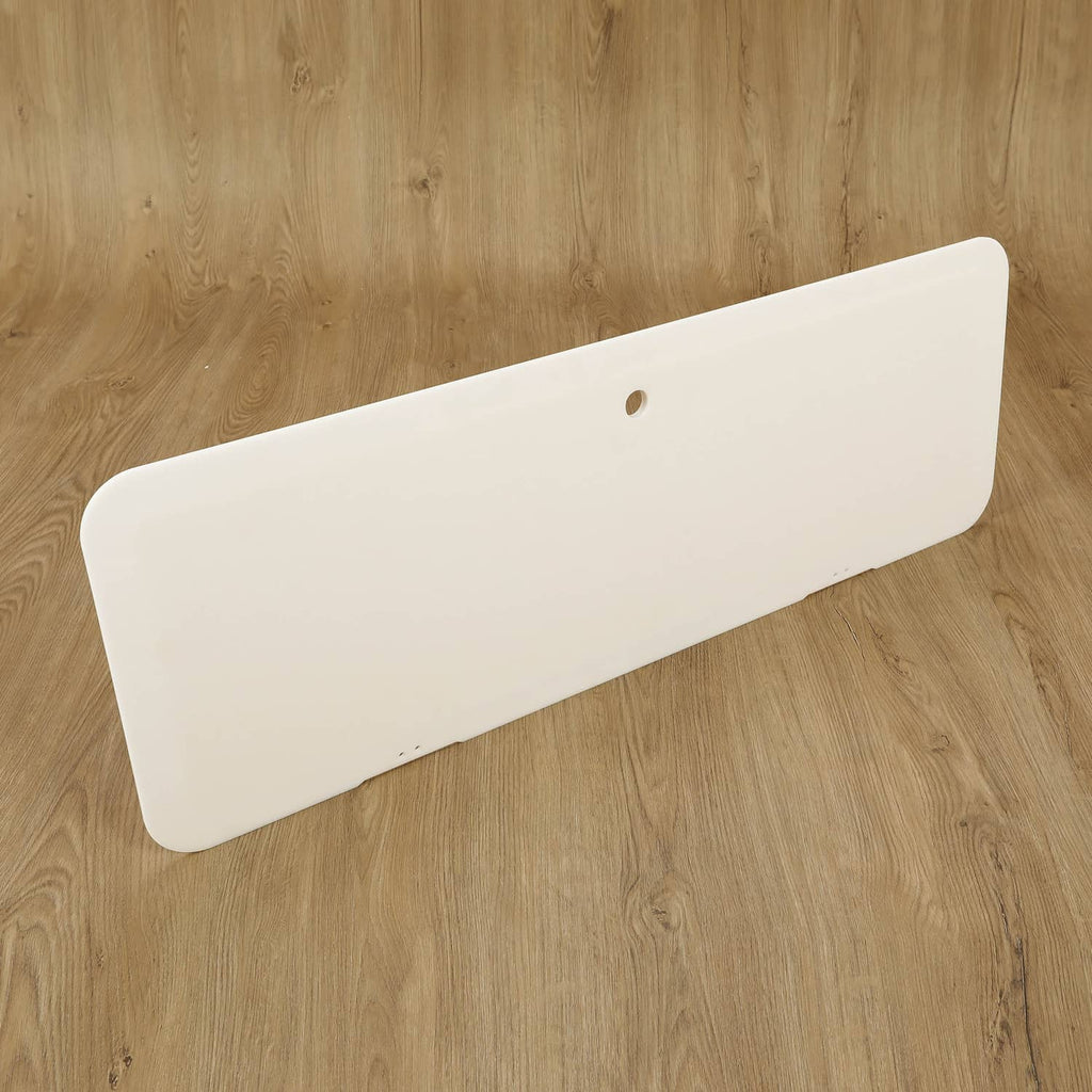 White boat locker door cover lid panel with center hole, angled view
