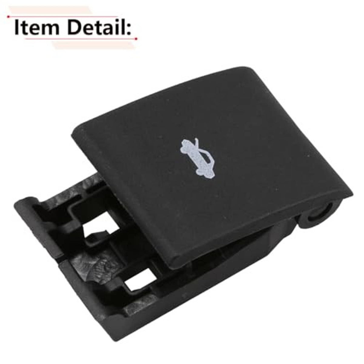 Black hood release handle switch with car icon, angled view of base tabs